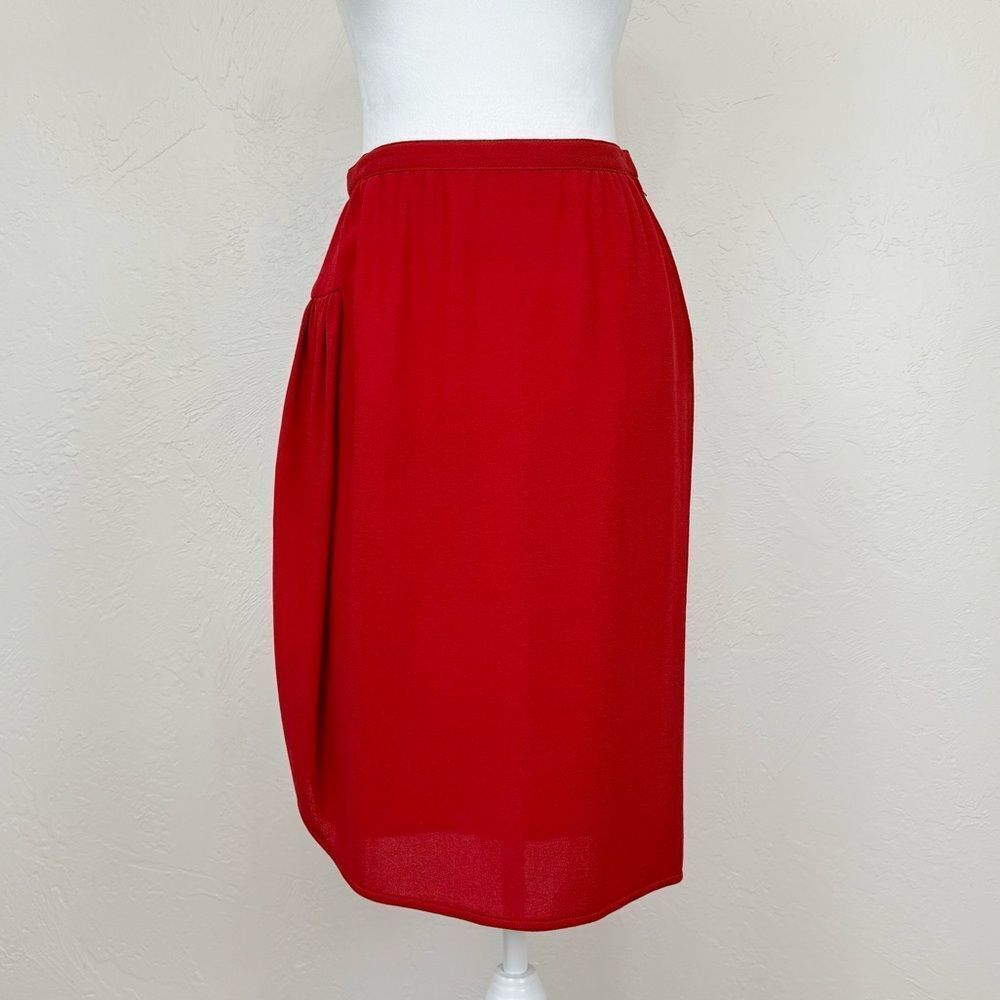 Vintage Valentino 1980s Cherry Red Crepe Skirt Draped Side Slit Detail Vtg 10 S